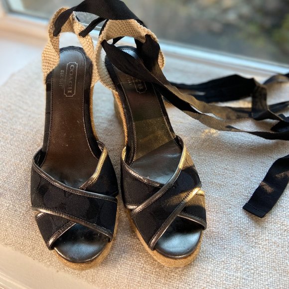 Coach Shoes - Coach Espadrilles Tie Up Wedge Sandals  Black Sig  MILA Rope, S 8